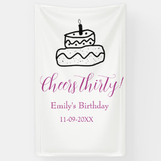 Banderoles Cheers thirty birthday cake black scribble hand
