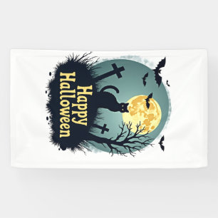 Banderoles Chemise Joyeux Halloween avec Chat dans le Cimetiè