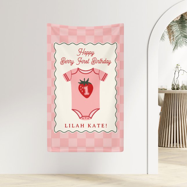 Banderoles Chèque de 1er Anniversaire fraise Bodysuit (Créateur téléchargé)