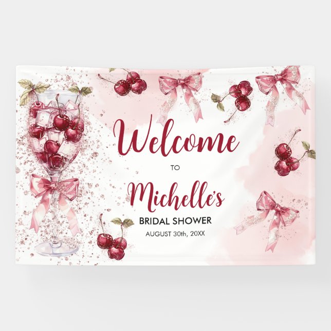 Banderoles Cherry on Top Bow Cocktail Fête des mariées d'été (Horizontal)