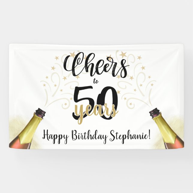 Banderoles CHERS D'Anniversaire À # ANNÉES Black Gold Script (Horizontal)