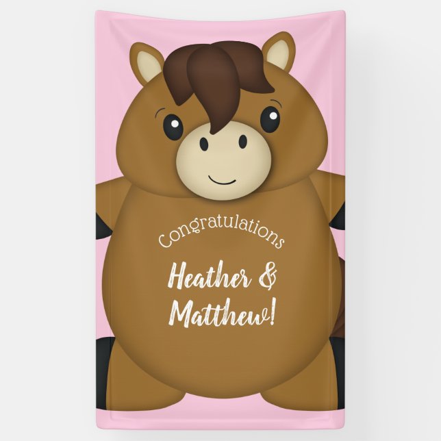 Banderoles Cheval Baby shower rose (Vertical)
