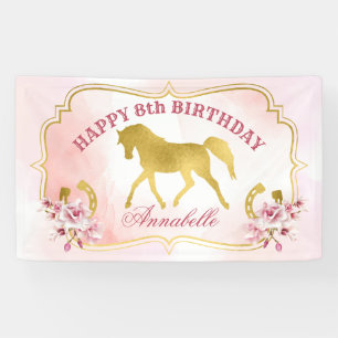 Banderoles Cheval rose et or parti trot cheval or