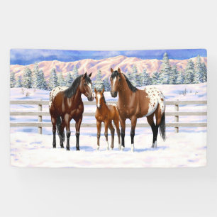 Banderoles Chevaux Appaloosa De Baie Brown En Neige