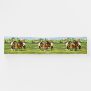 Banderoles Chevaux Appaloosa De Baie Brown En Pâturage D'Été