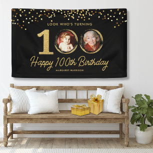Banderoles Chic Black Gold 100e fête d'anniversaire Photos pe