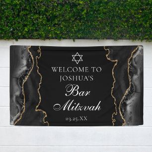 Banderoles Chic Black Gold Agate Bar Mitzvah Party