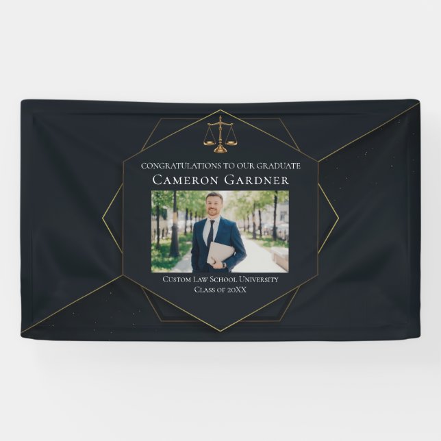 Banderoles Chic Black Gold Law School Photo Graduation Party (Horizontal)