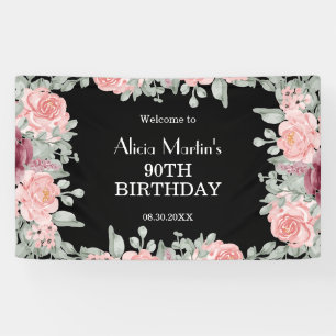 Banderoles Chic Bourgogne rose Roses Flora Black 90e annivers