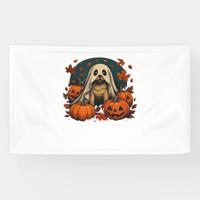 Banderoles Chic chien Carlin avec Citrouille Automne Hallowee (Horizontal)