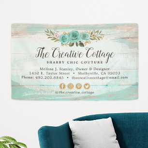 Banderoles Chic Cottage Pauvre Turquoise Floral Rustique Bois