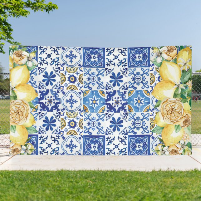 Banderoles Chic Lemon Floral Carreaux de mosaïque méditerrané (Dehors)