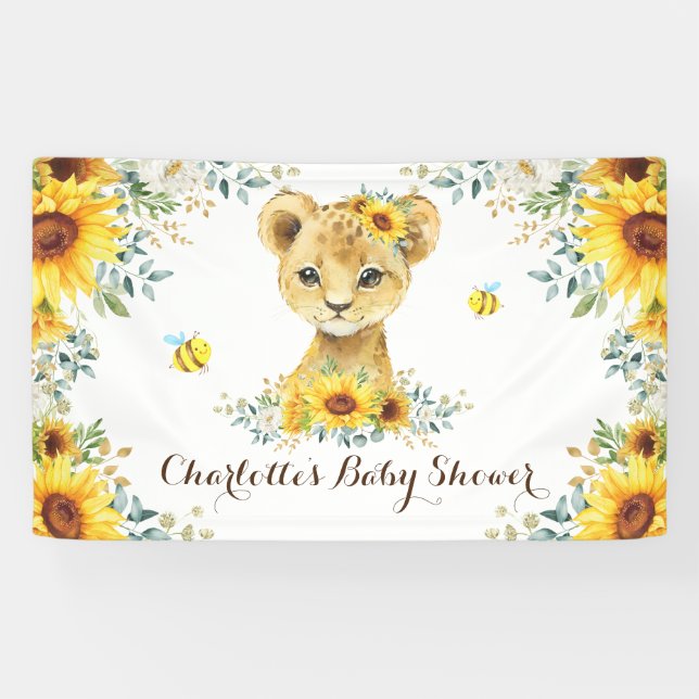 Banderoles Chic Lionceau au Tournesol d'Été et Abeilles Baby  (Horizontal)