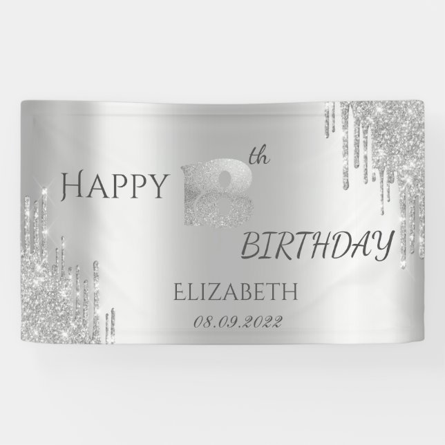 Banderoles Chic Luxury Parties scintillant en argent Drips 18 (Horizontal)