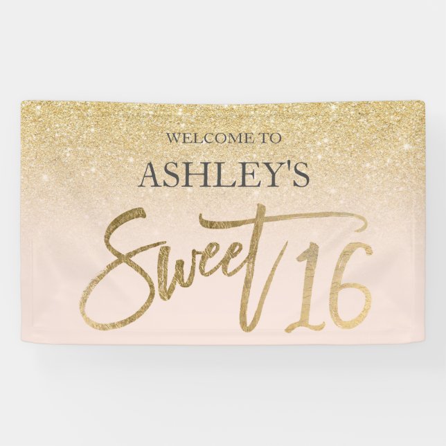 Banderoles Chic or typographie blush Sweet 16 partie (Horizontal)