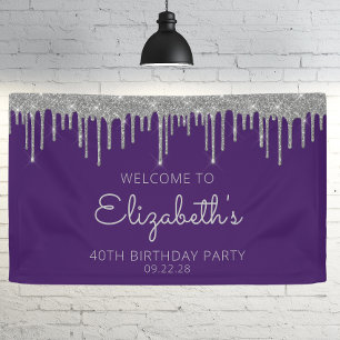 Banderoles Chic Pailleté Violet Argent Goutte 40e Anniversair