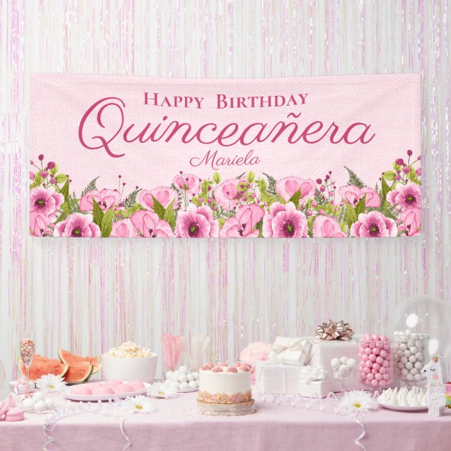 Banderoles Chic Pink Texté Pink Pies Quinceañera B (Fête)