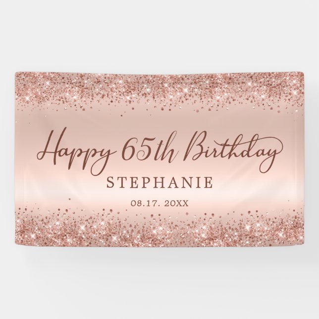 Banderoles Chic Rose Gold Parties scintillant Happy 65th Birt (Horizontal)