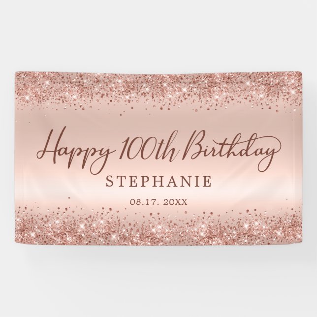 Banderoles Chic Rose Gold Parties scintillant Joyeux 100e ann (Horizontal)