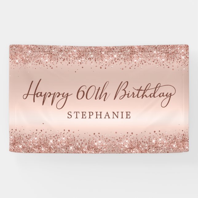 Banderoles Chic Rose Gold Parties scintillant Joyeux 60e anni (Horizontal)