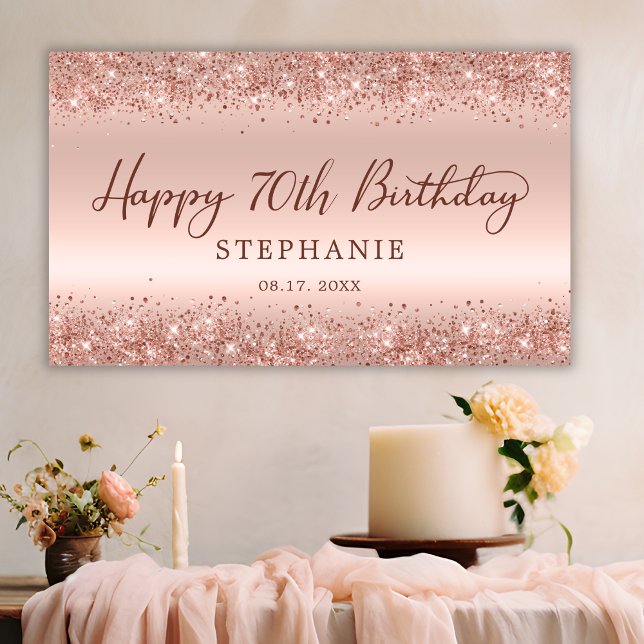 Banderoles Chic Rose Gold Parties scintillant Joyeux 70e anni (Créateur téléchargé)