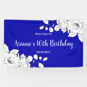 Banderoles Chic Royal Bleu Blanc Floral Anniversaire