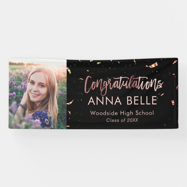 Banderoles Chic Script Rose Gold Graduation (Horizontal)
