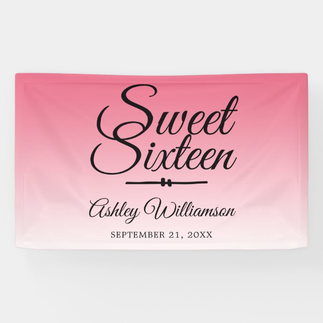 Banderoles Chic Summer Pink Ombre Sweet 16 16e anniversaire (Horizontal)