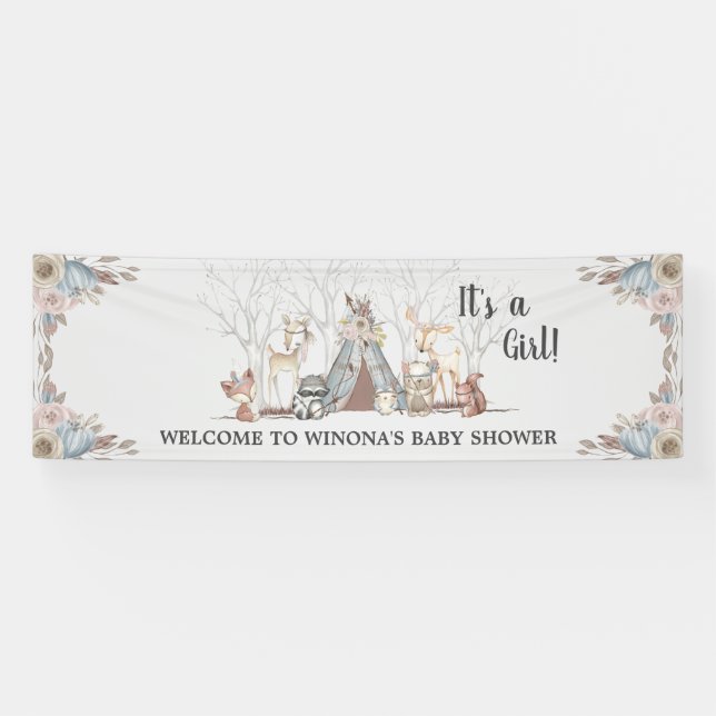 Banderoles Chic Tribal Woodland Animaux Baby shower Contexte (Horizontal)