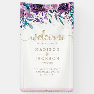 Banderoles Chic violet champagne Floral Mariage d'or Bienvenu