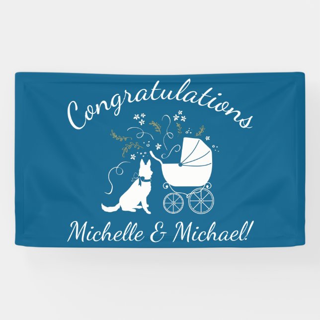 Banderoles Chien allemand Baby shower bleu garçon (Horizontal)