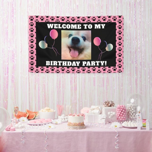 Banderoles Chien Anniversaire Animaux de compagnie Pink Black (Fête)