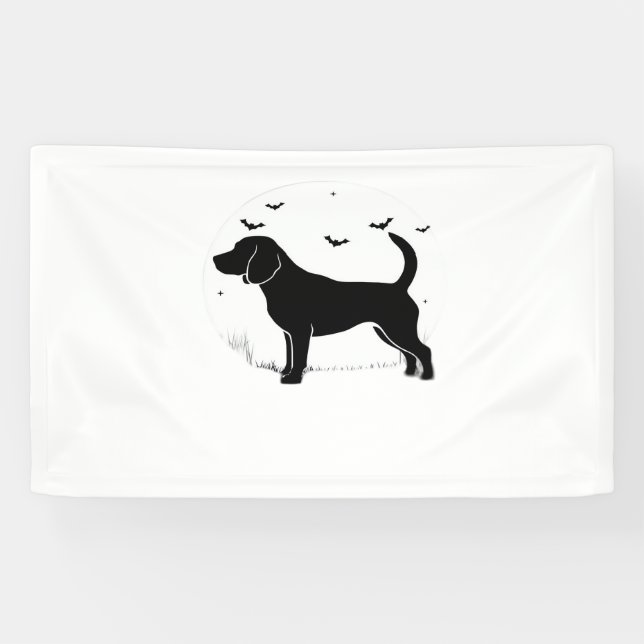 Banderoles Chien beagle - Silhouette de lune d'Halloween surd (Horizontal)