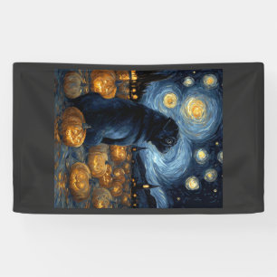 Banderoles Chien Carlin noir du nuit étoilée de van gogh hall