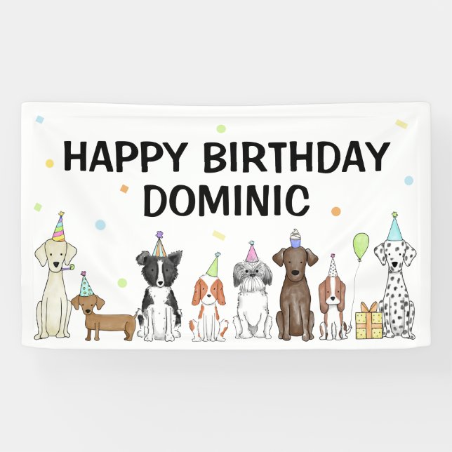 Banderoles Chien chiot Boy Anniversaire de la fête (Horizontal)