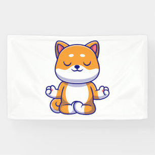 Banderoles Chien mignon shiba inu faisant du yoga méditation 