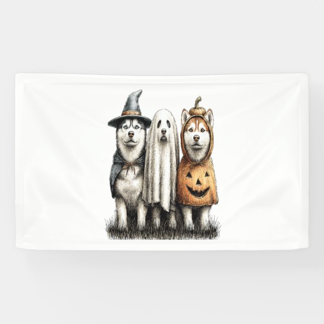 Banderoles Chien sibérien Husky Ghost d'Halloween (Horizontal)