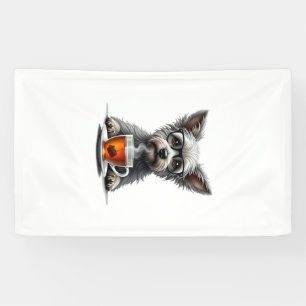 Banderoles Chien Vintage tenant du Thé avec des Lunettes Illu