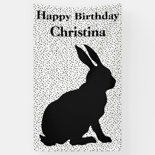 Banderoles Chiffres en silhouette noire de lapin assis l'anni (Vertical)