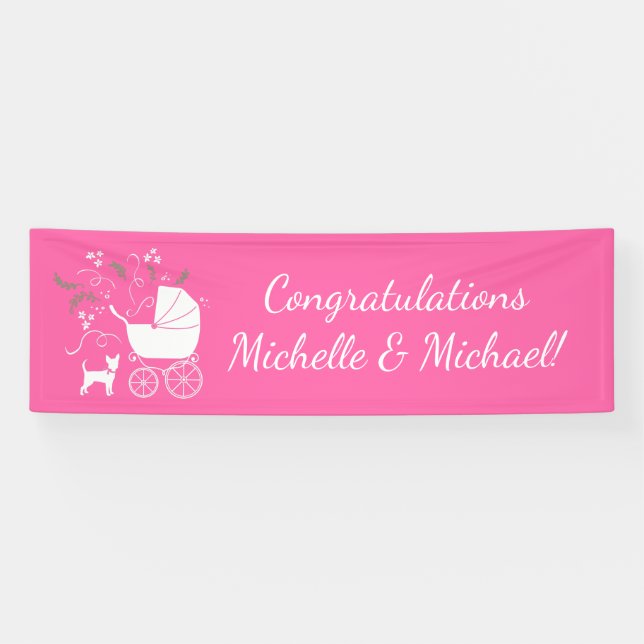 Banderoles Chihuahua Baby shower fille rose chien (Horizontal)