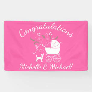 Banderoles Chihuahua Chien Baby shower fille rose