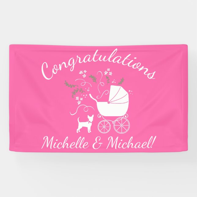 Banderoles Chihuahua Chien Baby shower fille rose (Horizontal)