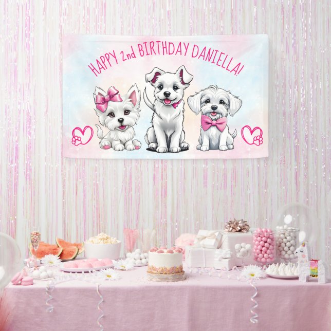 Banderoles Chiot pawty joyeux chiot rose blanc jour de naissa (Fête)