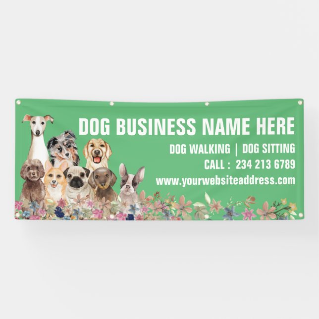Banderoles Chiots verts Floral Botanique Chien Grooming (Horizontal)