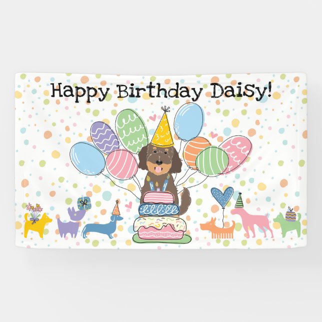 Banderoles Chocolat Goldendoodle chien fête d'anniversaire (Horizontal)