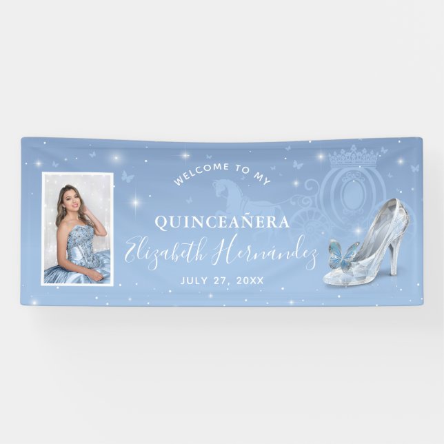 Banderoles Cinderella Light bleu Quinceanera Photo Anniversai (Horizontal)