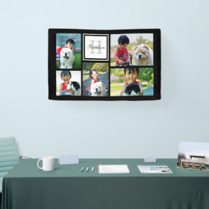 Banderoles Cinq Collage photo Coussin de monogramme personnal