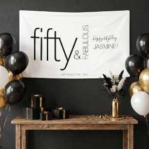 Banderoles Cinquante ans et Fabuleux Joyeux Anniversaire Noir