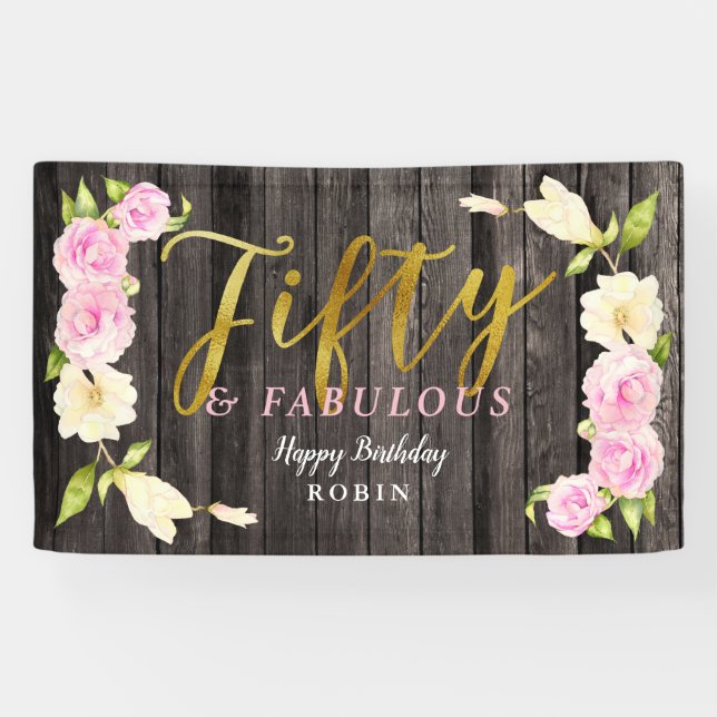Banderoles Cinquante et anniversaire floral élégant fabuleux (Horizontal)