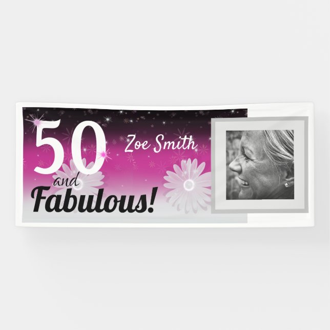 Banderoles Cinquante et fabuleux marguerites roses, noires et (Horizontal)